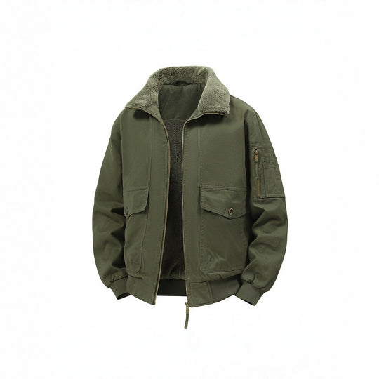 Herren Militärisch inspirierte Thermo-Bomberjacke mit Teddy‑Futter, Ärmeltasche und Druckknopf‑Klappentaschen Shop Nory
