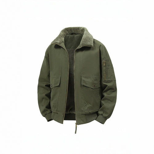 Herren Militärisch inspirierte Thermo-Bomberjacke mit Teddy‑Futter, Ärmeltasche und Druckknopf‑Klappentaschen Shop Nory