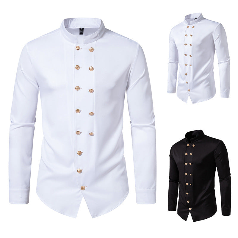 Herren Stehkragen-Hemd mit eleganten Knopfdetails