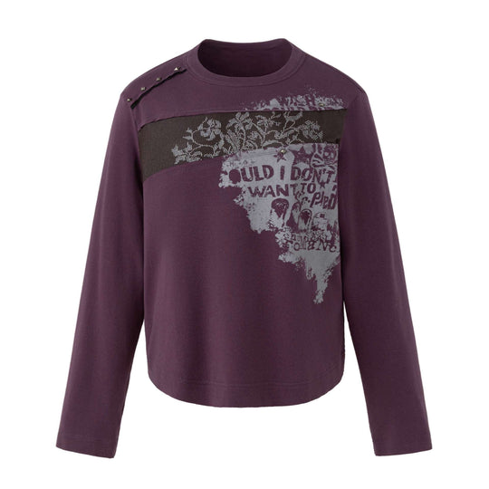 Damen Lässiges Sweatshirt mit Nietenbesatz, Print‑Einsatz und Rundhalsausschnitt Shop Nory