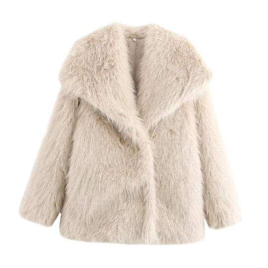 Damen Kurz geschnittener Faux-Fur-Mantel mit voluminösem Schalkragen und geradem Schnitt Shop Nory