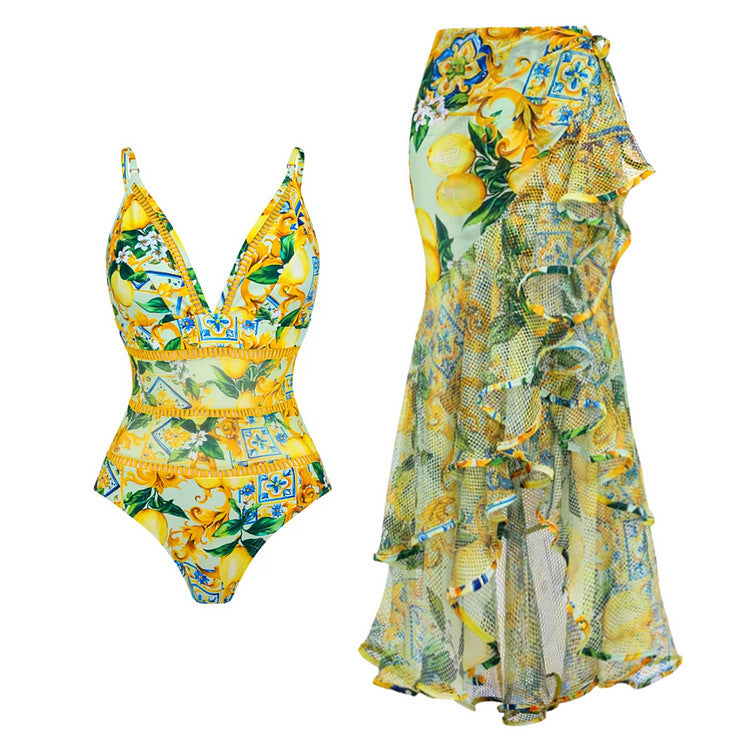 Damen Bikiniset mit elegantem Rüschendesign und maxi Rock