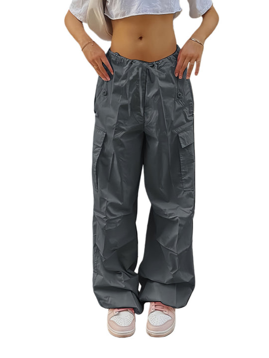 Damen Weite Cargo-Hose aus leichtem Funktionsstoff mit Tunnelzug und Pattentaschen Shop Nory