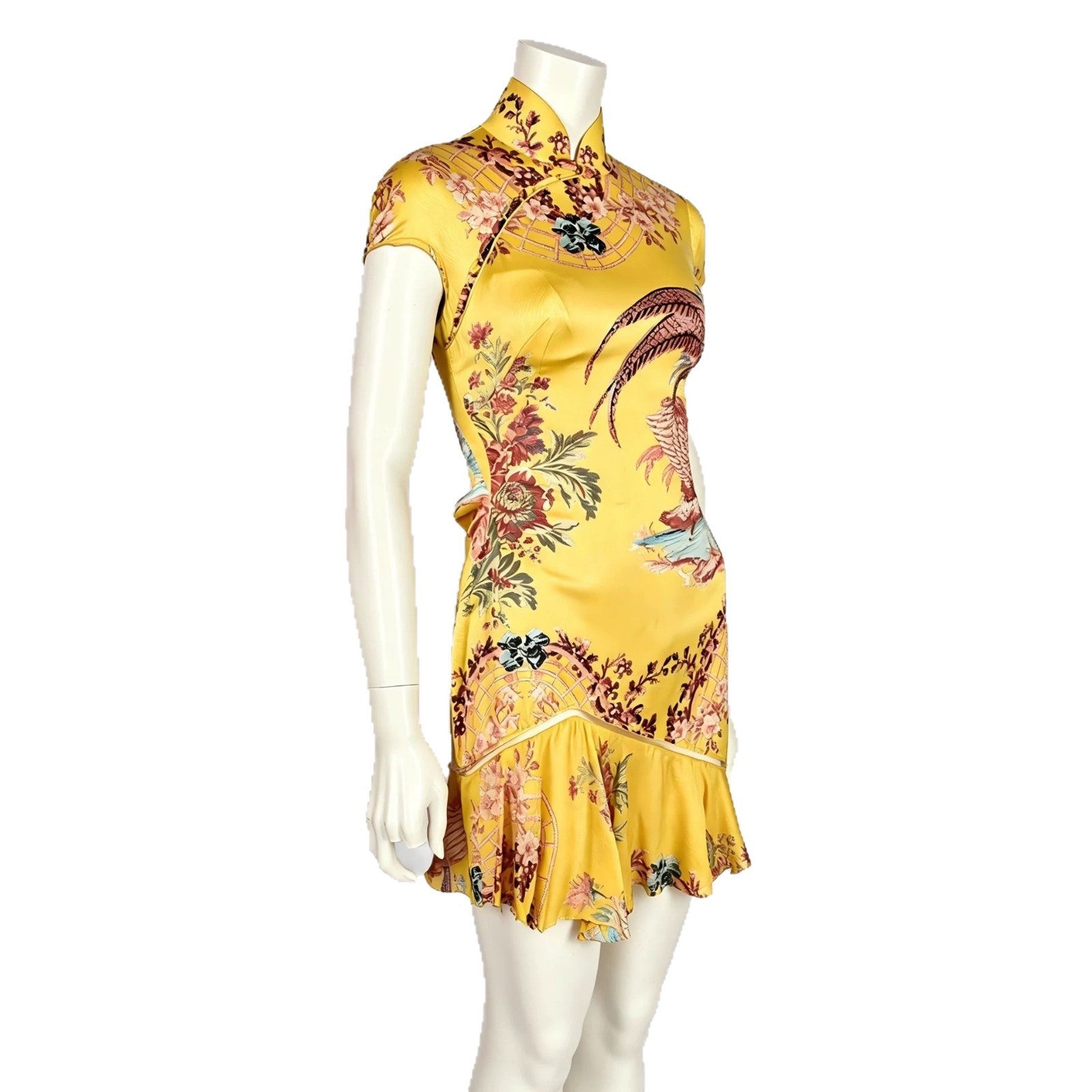 Damen Chiffon-Kleid mit asiatischem Design und Rüschendetails Shopnory