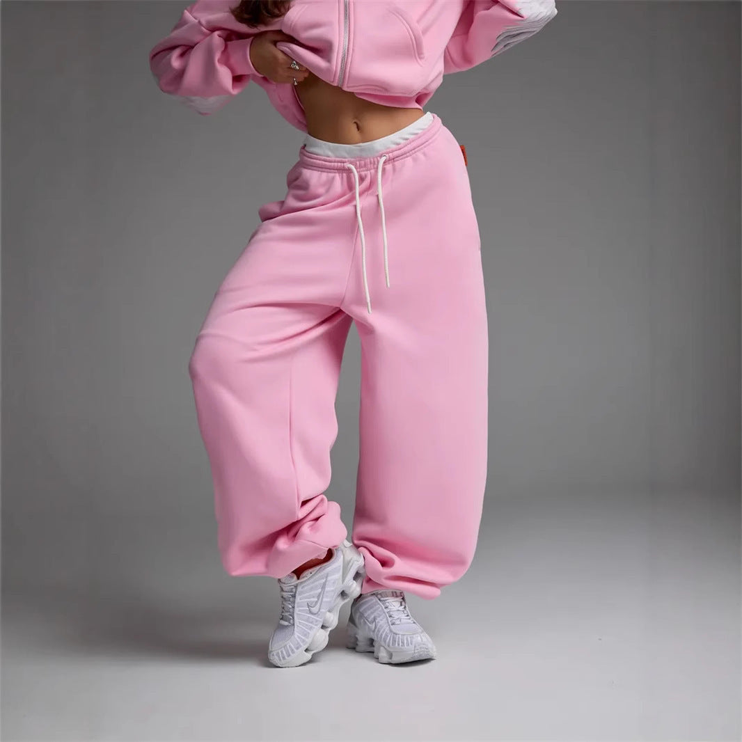 Damen trendige, weite Jogginghose mit elastischem Bund und verstellbarem Kordelzug Shopnory