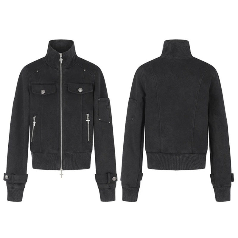 Damen Taillierte Zipjacke mit hohem Stehkragen, Zierpatten & verstellbaren Riegeln Shop Nory