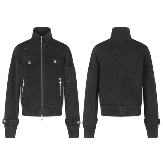 Damen Taillierte Zipjacke mit hohem Stehkragen, Zierpatten & verstellbaren Riegeln Shop Nory