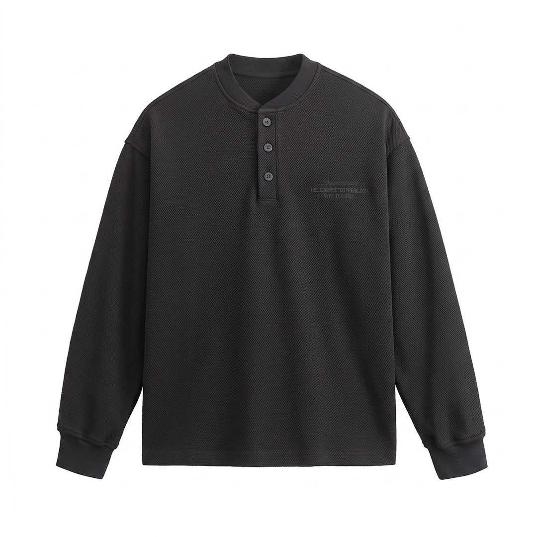 Unisex Weit geschnittenes Henley-Sweatshirt mit Waffelstruktur und Rippenbündchen Shop Nory