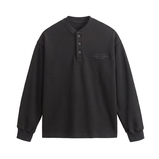 Unisex Weit geschnittenes Henley-Sweatshirt mit Waffelstruktur und Rippenbündchen Shop Nory