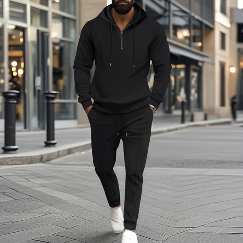 Herren nan strukturiertes Halbzip-Kapuzenloungewear-Set mit tapered Jogpants und Kordelzug Shop Nory