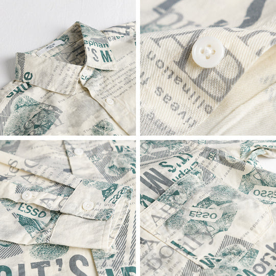 Herren Overshirt aus Baumwoll‑Leinen mit typografischem Zeitungsprint und Relaxed‑Fit Shop Nory