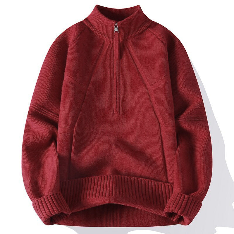 Herren Strick-Halbzip-Pullover mit Stehkragen und strukturierten Rippdetails Shop Nory