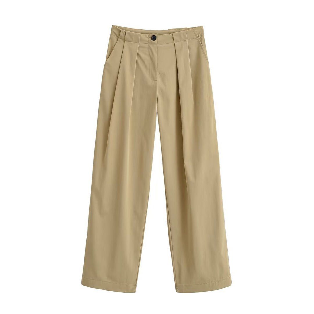 Damen Weite High Waist Hose mit Bundfalten, Bügelfalte und Eingrifftaschen Shop Nory