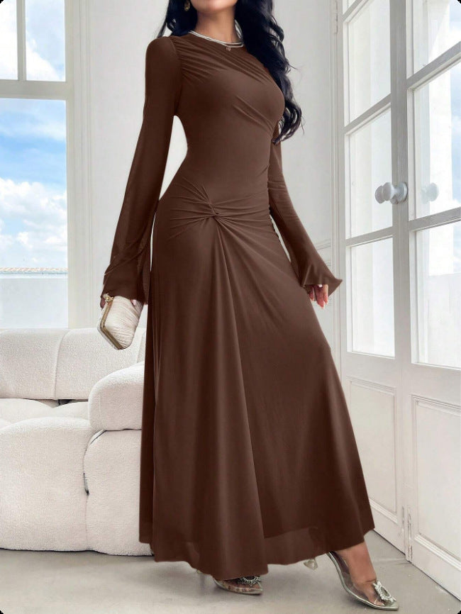 Damen Maxikleid mit geraffter Taillenpartie und Glockenärmeln Shop Nory