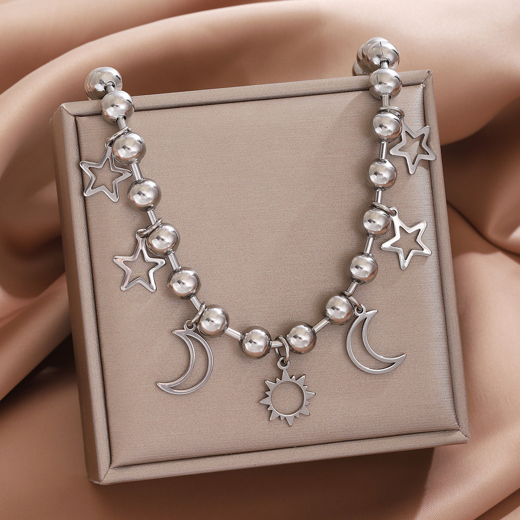 Damen charmante Kette mit Mond- und Stern-Anhängern Shop Nory