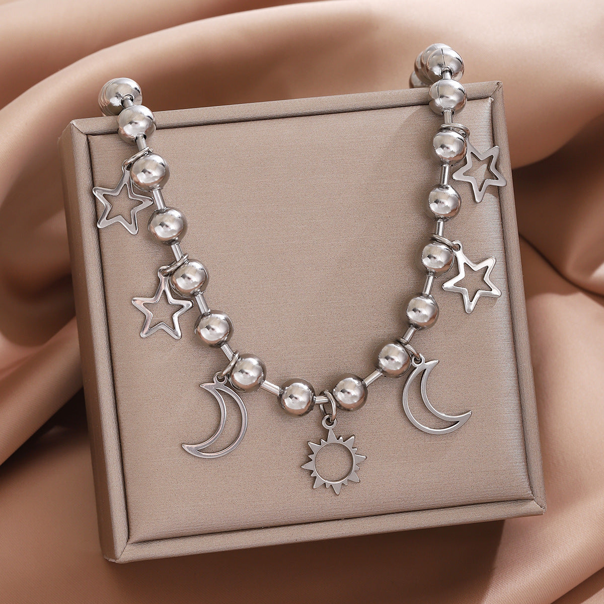 Damen charmante Kette mit Mond- und Stern-Anhängern Shop Nory