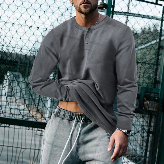 Herren Langarm-Henley-Oberteil aus Baumwoll-Mix schmal geschnitten Shop Nory