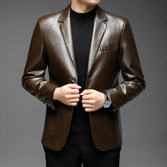 Herren Elegantes Kunstleder-Sakko im Tailored-Fit mit Reverskragen und Pattentaschen Shop Nory