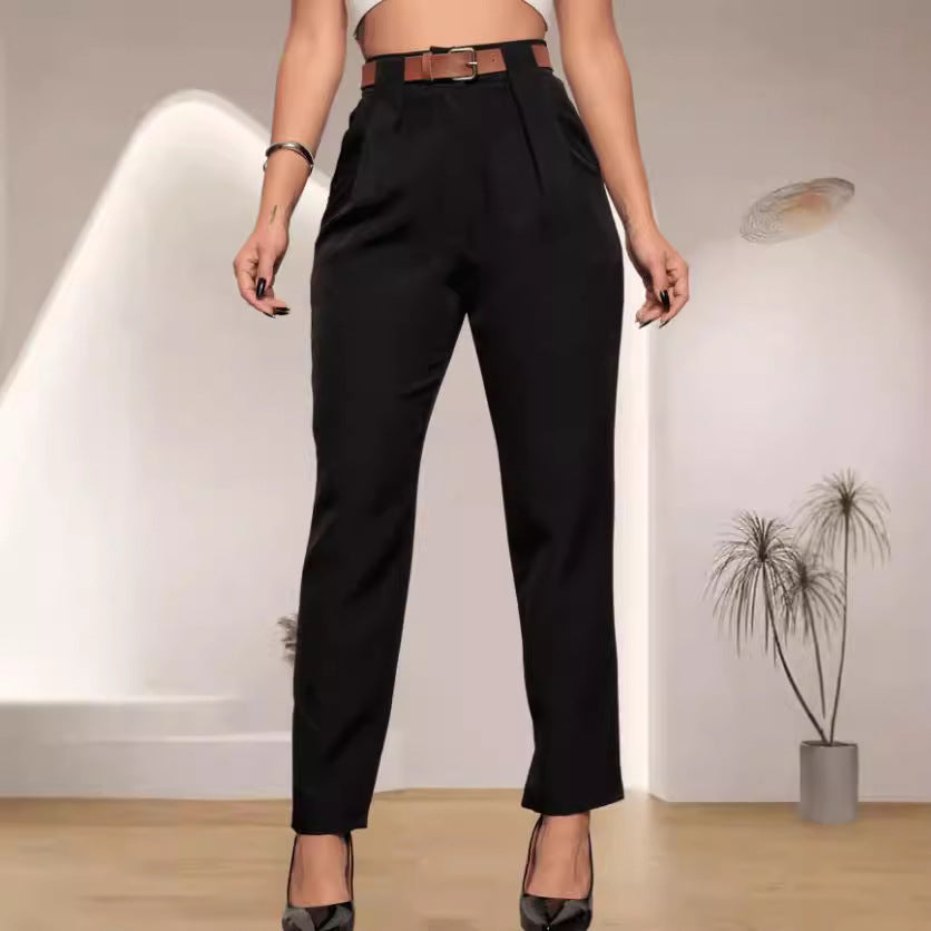 Damen elegante Hochbundhose mit Faltendetails