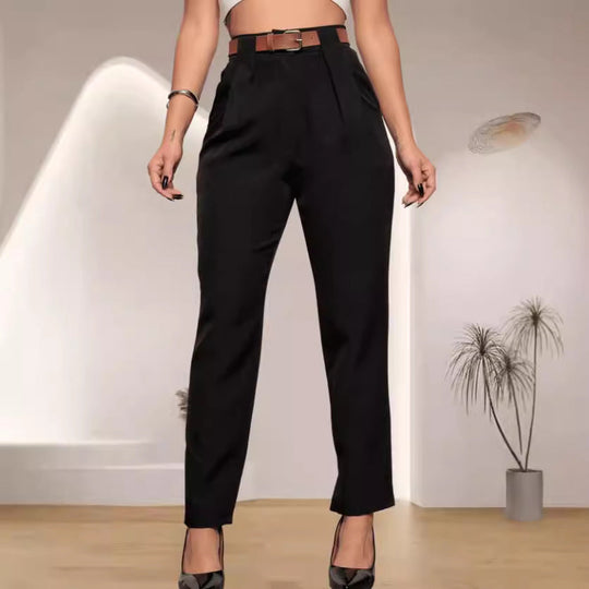 Damen elegante Hochbundhose mit Faltendetails