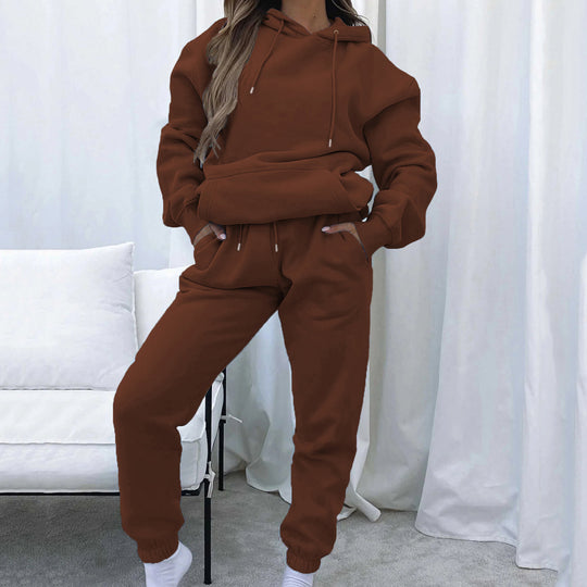 Damen kuscheliges Cropped-Kapuzen-Lounge-Set mit hochgeschnittener Tunnelzug-Jogginghose Shop Nory