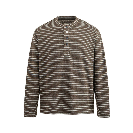 Herren Feinstrick-Henleyshirt mit kurzem Knopfleiste und horizontalem Streifenmuster Shop Nory