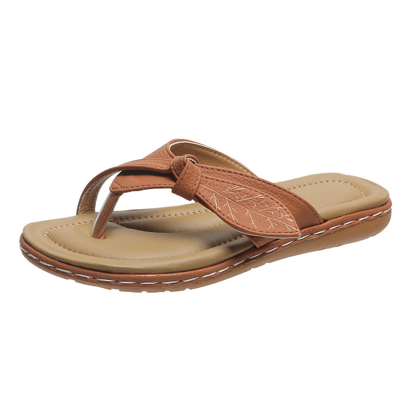 Damen Zehentrenner-Sandalen mit modischem Leaf-Design und anatomischem Fußbett Shopnory