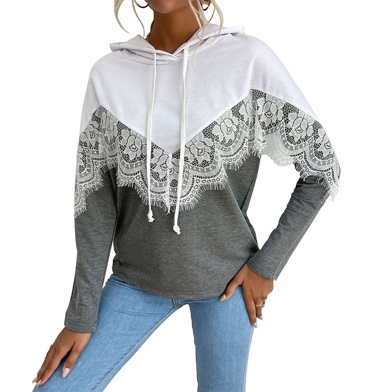 Damen Kapuzenpullover mit Spitzenbesatz und V‑Einsatz Shop Nory