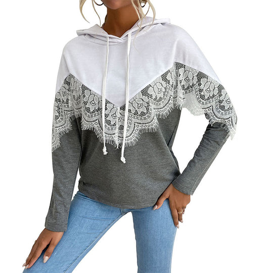 Damen Kapuzenpullover mit Spitzenbesatz und V‑Einsatz Shop Nory