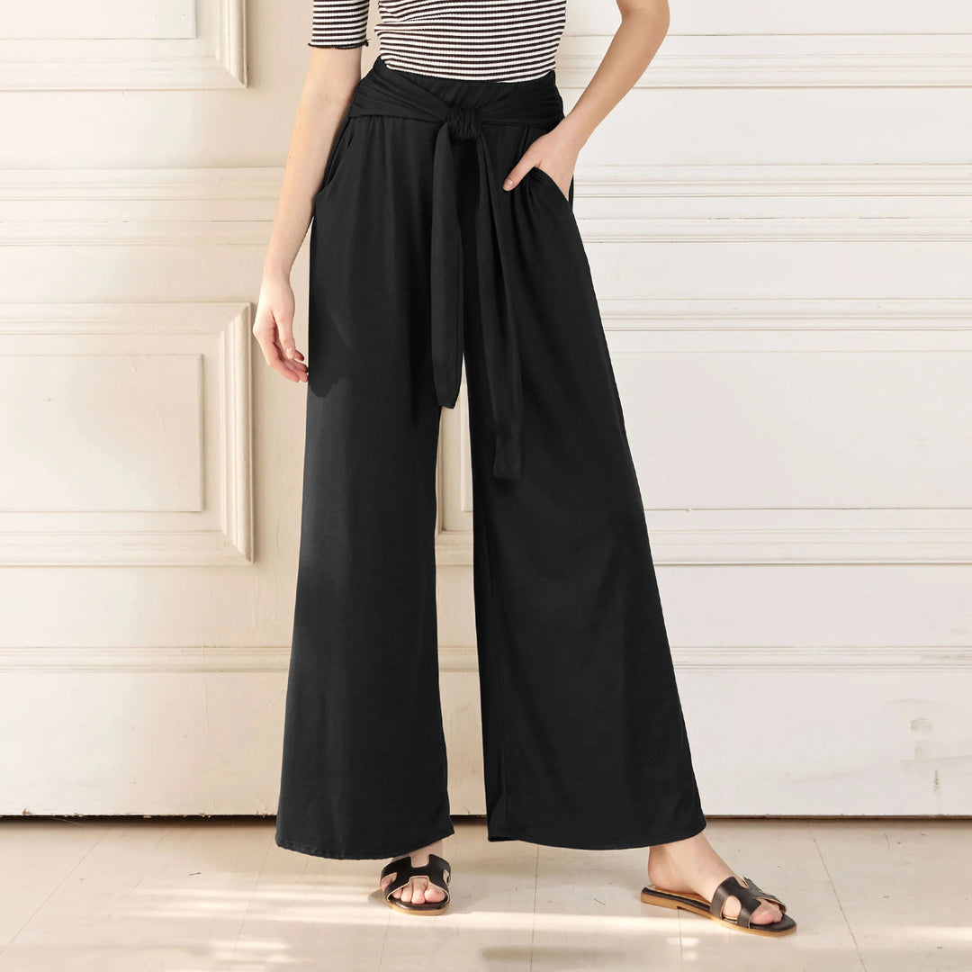 Damen Hochtaillierte Weite Palazzo-Hose mit Selbstbindendem Taillenbund und Seitentaschen Shop Nory