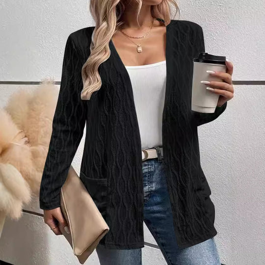 Damen Offene Strickjacke mit strukturierter Wellenoptik und aufgesetzten Taschen Shop Nory