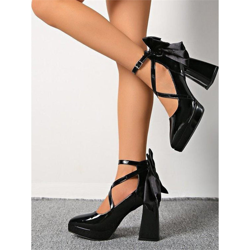 Damen elegante High Heel Schuhe mit Riemen und Schleifenverzierung