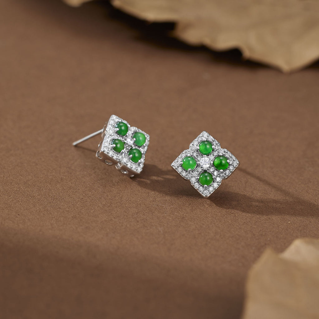 Damen Zarte Ohrringe mit grünem Jade-Edelstein und funkelnden Zirkonia-Elementen Shop Nory