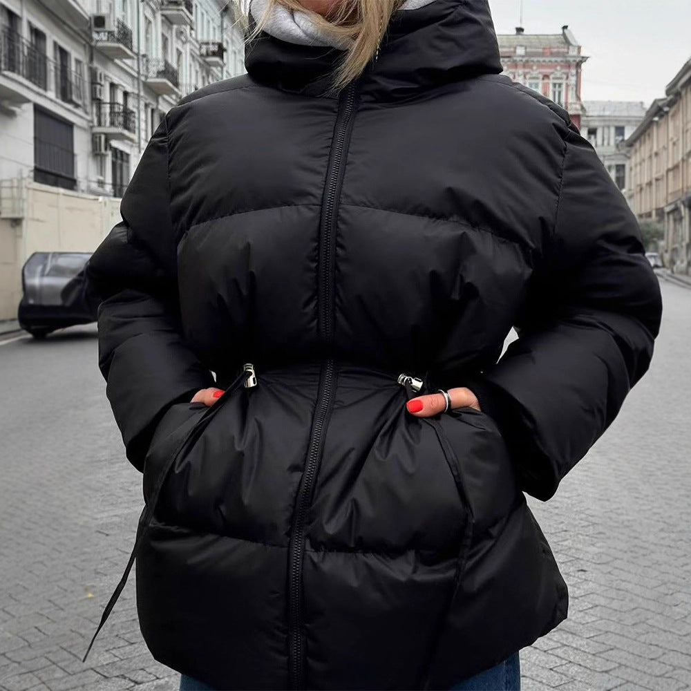 Damen Wattierte Taillierte Steppjacke mit Tunnelzug & hohem Stehkragen Shop Nory