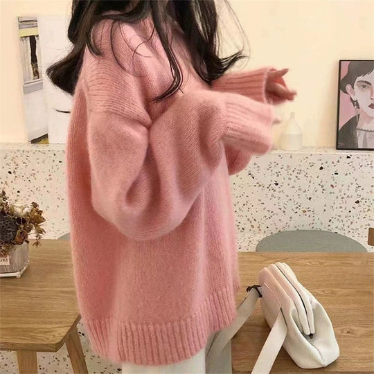 Damen Lässiger Kuschel-Feinstrickpullover mit Stehkragen und verlängerten Bündchen Shop Nory