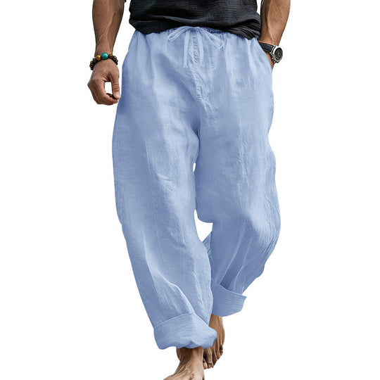 Herren Locker geschnittene Leinen-Loungehose mit Kordelzug, Umschlagsaum und Taschen Shop Nory