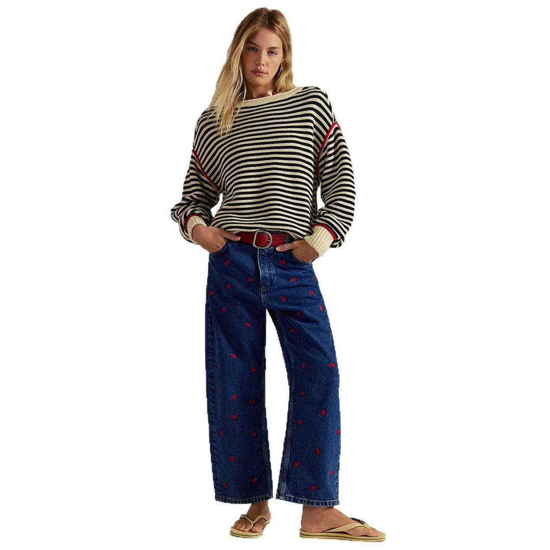 Damen Oversize Ringelstrickpullover mit weitem Schnitt, Bündchen & kontrastierenden Paspeln Shop Nory