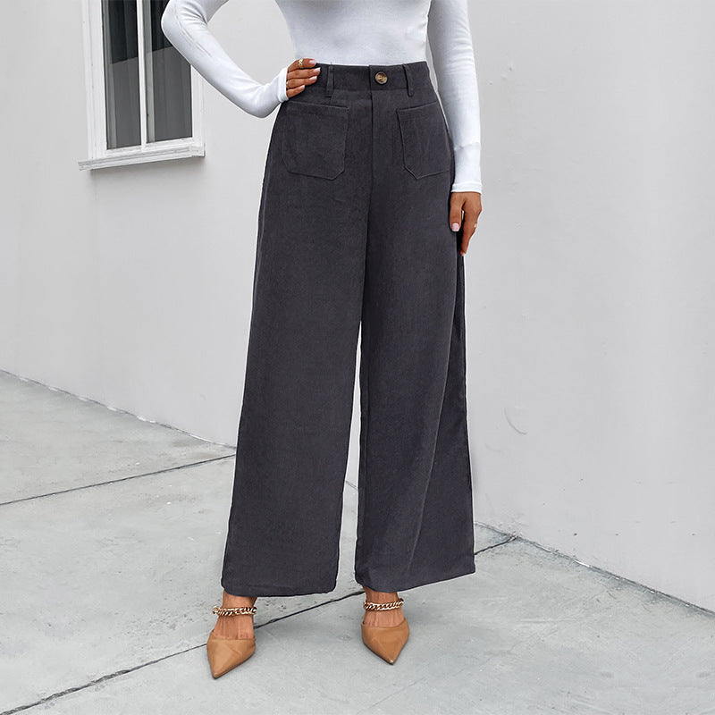 Damen Weite Cordhose mit hoher Taille, aufgesetzten Taschen und weitem Bein Shop Nory