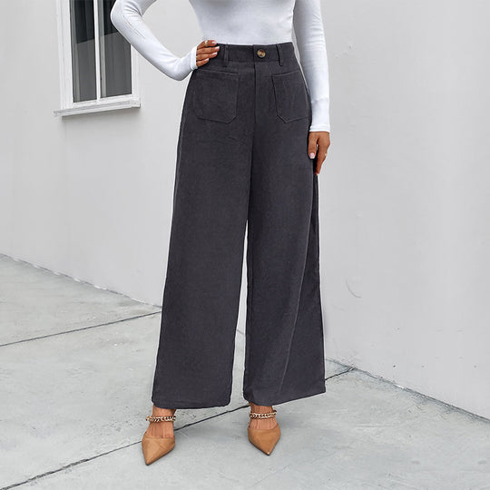 Damen Weite Cordhose mit hoher Taille, aufgesetzten Taschen und weitem Bein Shop Nory
