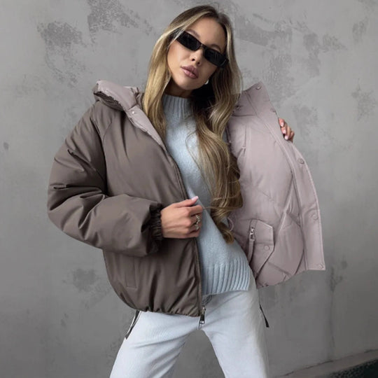 Damen Gefütterte Rauten‑Stepp‑Pufferjacke mit Kapuze und verdecktem Reißverschluss Shop Nory