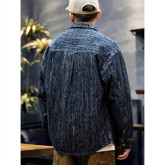 Herren Denim-Overshirt mit vertikaler Strukturprägung und Druckknopfleiste Shop Nory