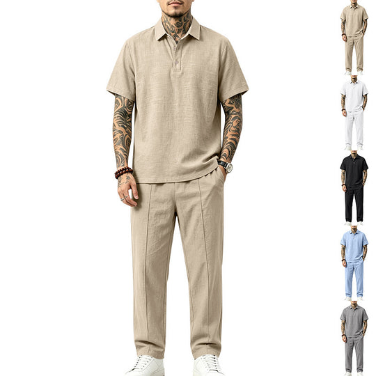 Herren Leichtes Leinenoptik-Loungewear-Set mit Polokragen und Bundfalten Shop Nory