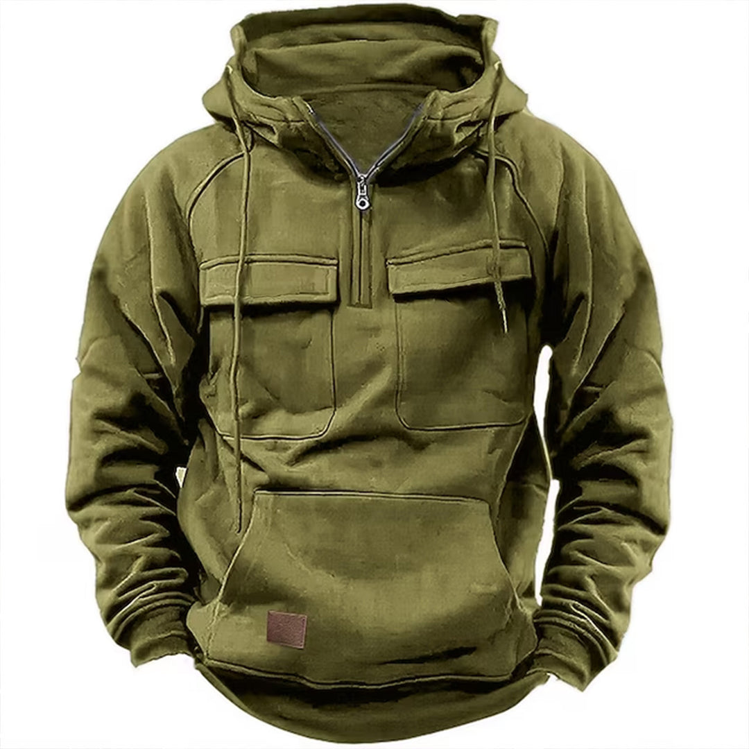 Herren nan taktischer Halbzip Kapuzenpullover mit Brustklappen, Kängurutasche und verstärkten Nähten Shop Nory