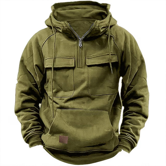 Herren nan taktischer Halbzip Kapuzenpullover mit Brustklappen, Kängurutasche und verstärkten Nähten Shop Nory
