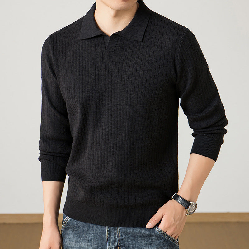 Herren Polokragen-Feinstrickpullover mit Rippstruktur und schmaler Silhouette Shop Nory