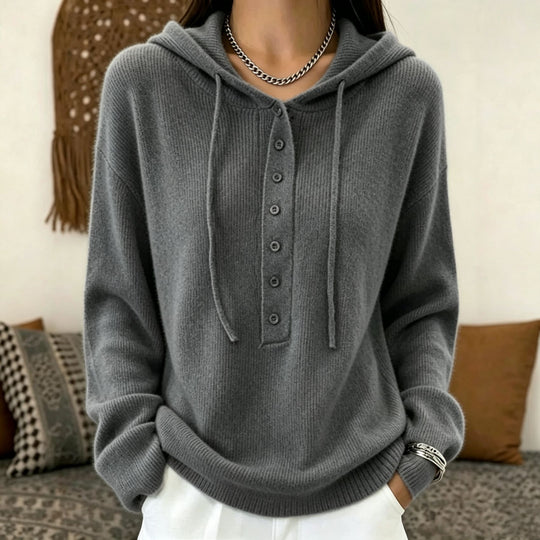 Damen Kapuzenpullover aus weichem Feinstrick mit Knopfleiste und relaxed Fit Shop Nory