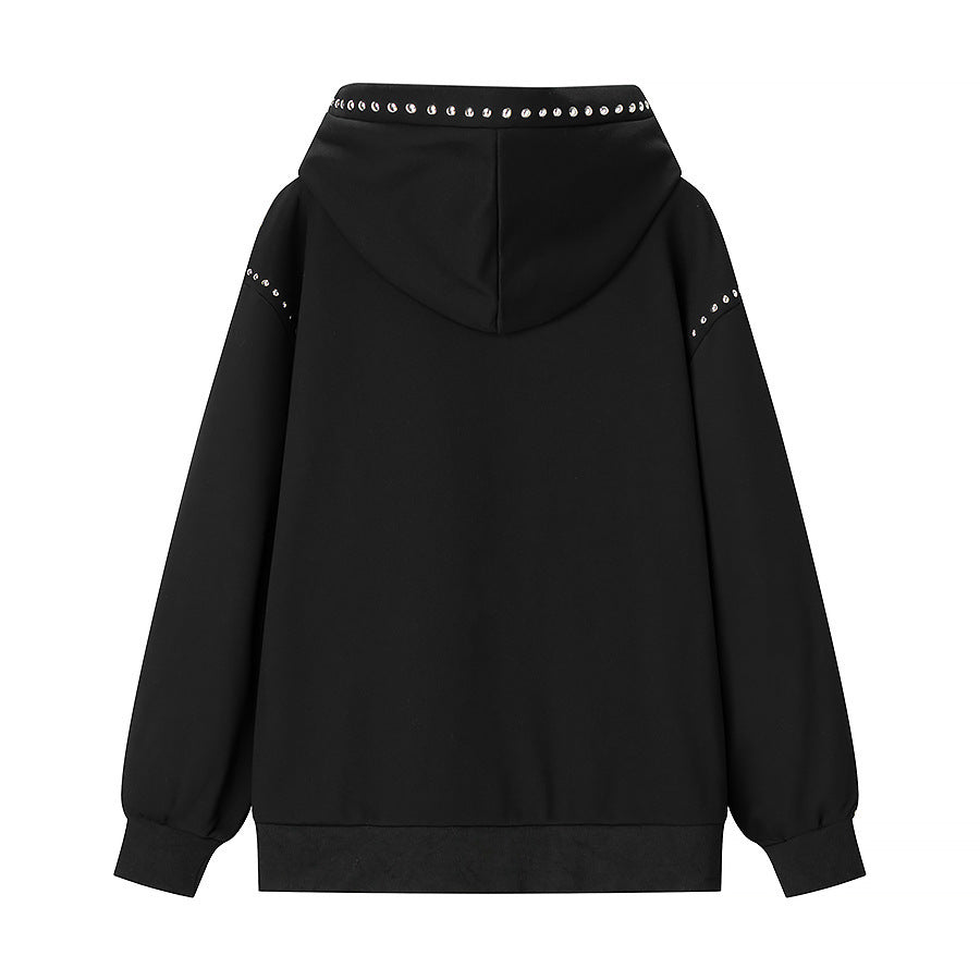 Damen Oversize-Kapuzenpullover mit Nietenbesatz und geripptem Saum Shop Nory