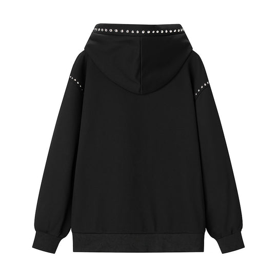 Damen Oversize-Kapuzenpullover mit Nietenbesatz und geripptem Saum Shop Nory
