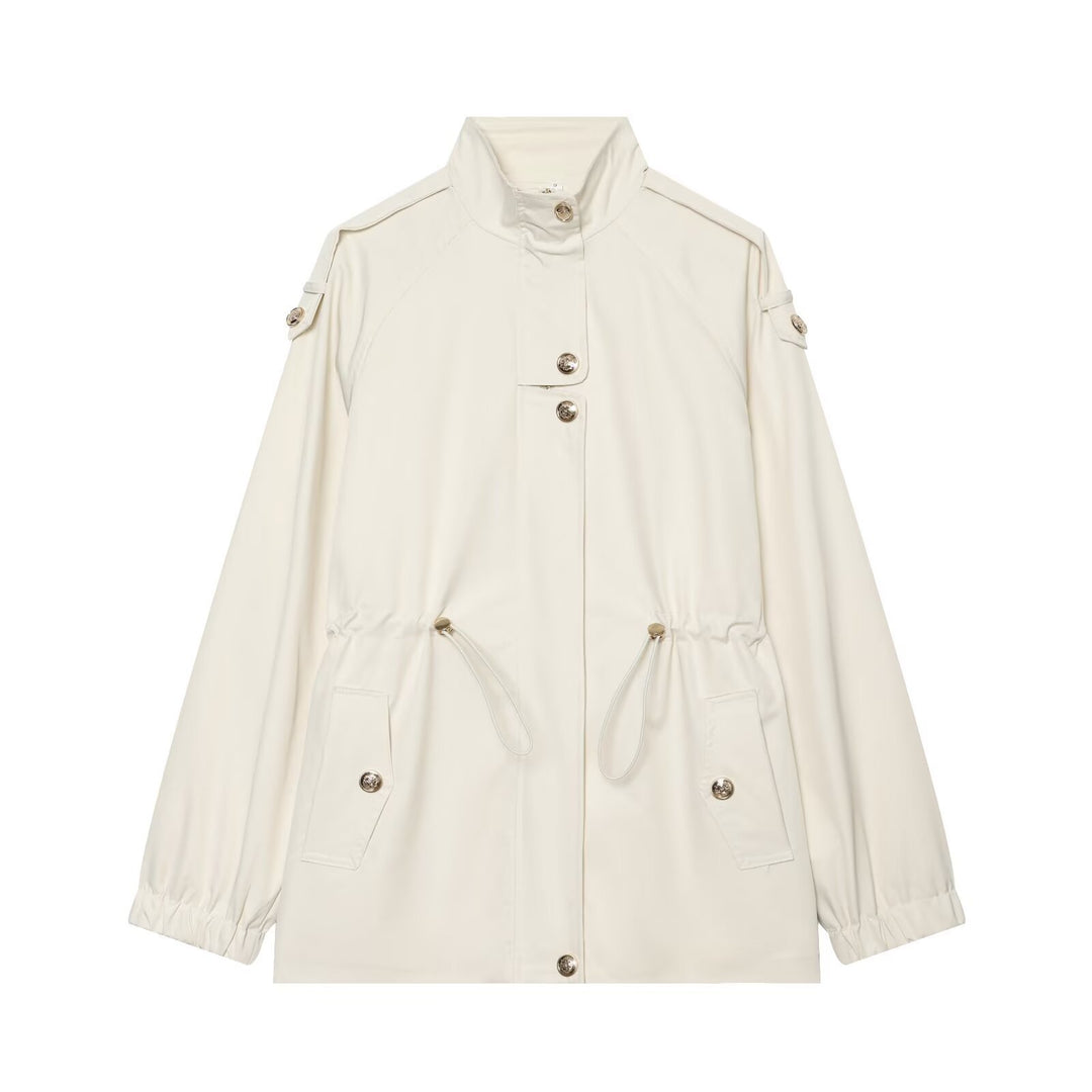 Damen leichter Parka mit Stehkragen, Tunnelzugtaillierung und Schulterpatten Shop Nory