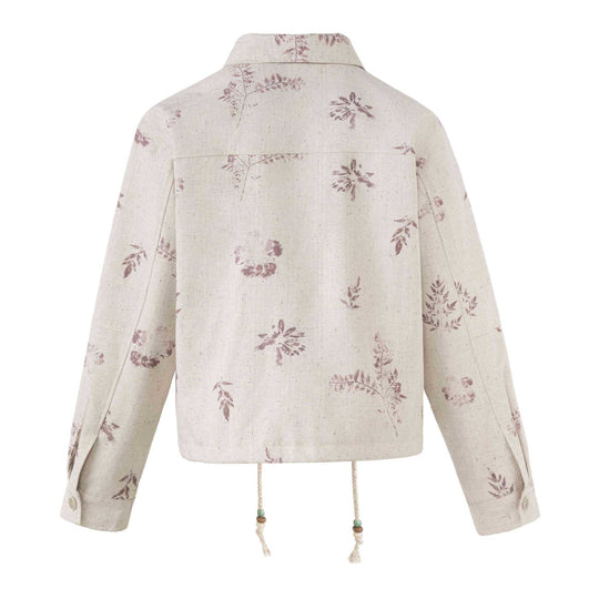 Damen Kurzer floraler Leinenblouson mit Kordelzug, verdeckter Knopfleiste und Hemdkragen Shop Nory